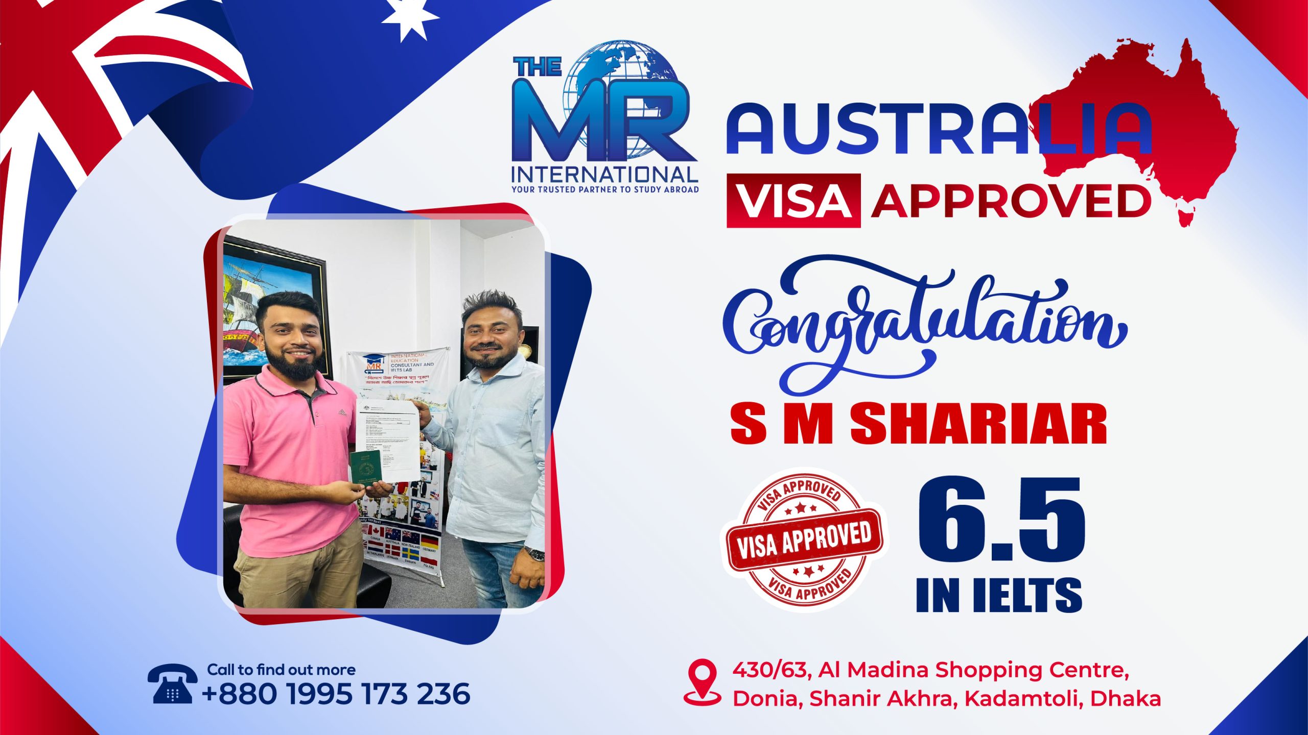 Australia Student Visa Success of Shariar, The MR International, Study in Australia from BD, Australia Visa Success from BD, Best Education Consultant in BD for Australia